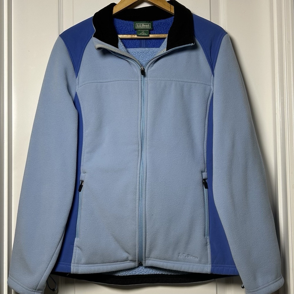 L.L.Bean Blue and Black Fleece Full Zip Jacket Outdoor Cozy Gorpcore Style